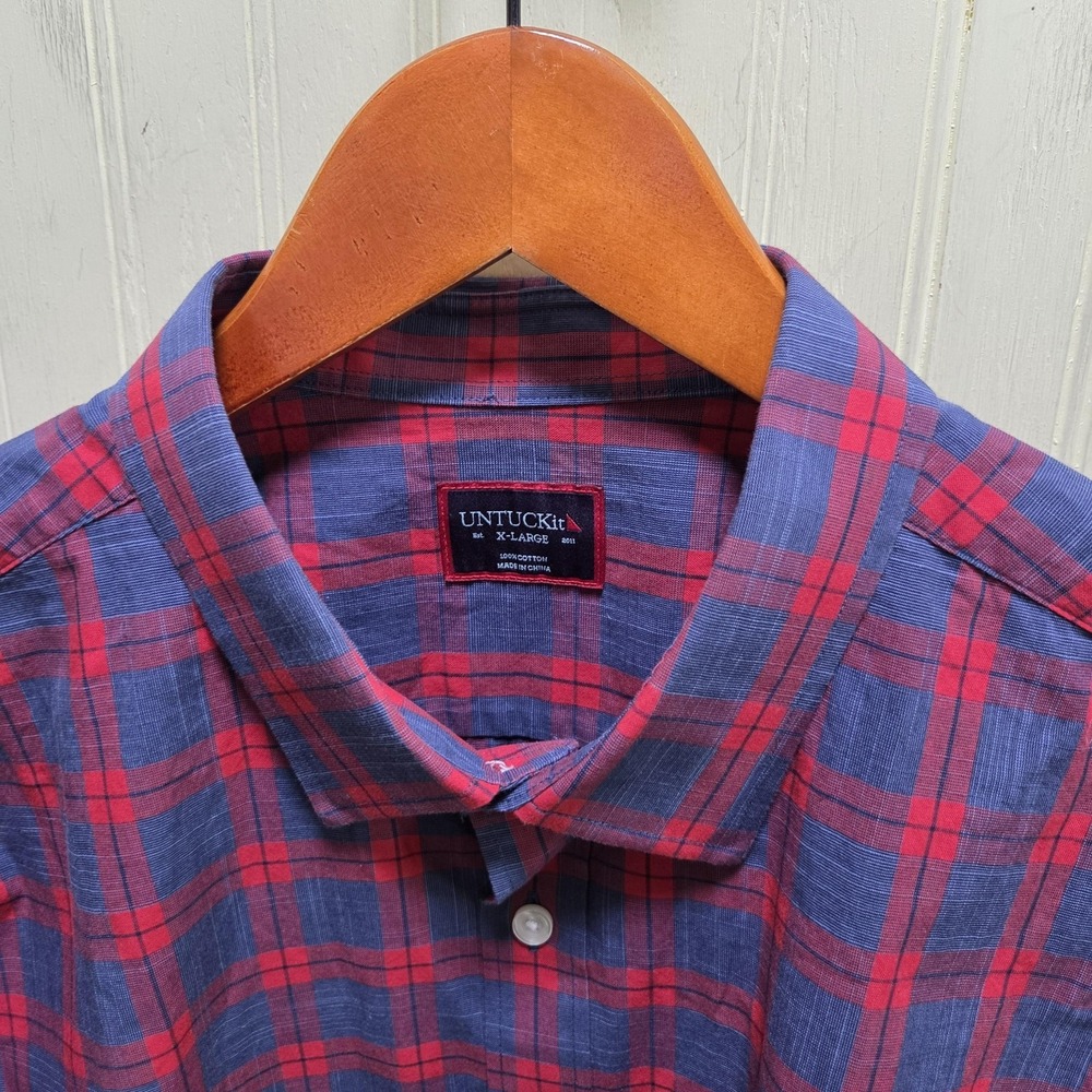 UNTUCKit Shirt Mens XL Blue Red Plaid Long Sleeve Cotton Button-Up Casual